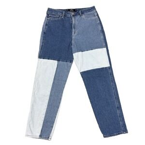 hollister ultra high rise mom jean Womens 9R 29x27 Patchwork  Blue Denim Stretch